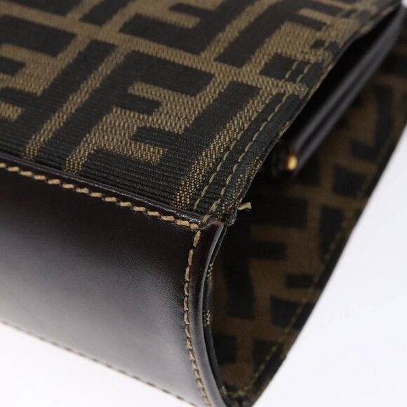 FENDI Zucca Canvas Hand Bag Black Brown Auth 138624 - Picture 5 of 16